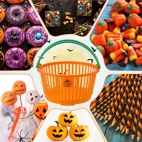 Potchen 12 Pcs Halloween Pumpkin Baskets Bulk Trick or Treat Candy Buckets - Orange & Green