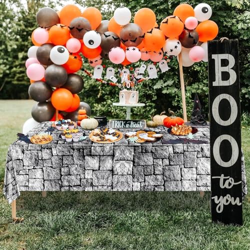 4 Pack Stone Wall Tablecloths - Rectangular Cobblestone Party Cover 51 x 106 Inch - Medieval Castle Decor