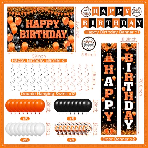 Orange and Black Birthday Party Decorations Set with Banner Balloons & Swirls