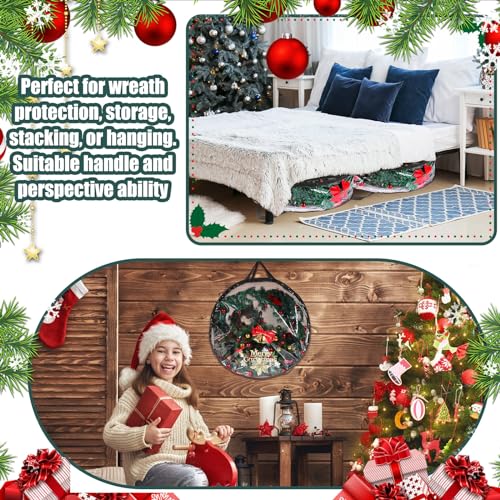 Wreath Storage Bags 30 Inch Durable Plastic with Dual Zippers & Handles - Clear & Black, Set of 14