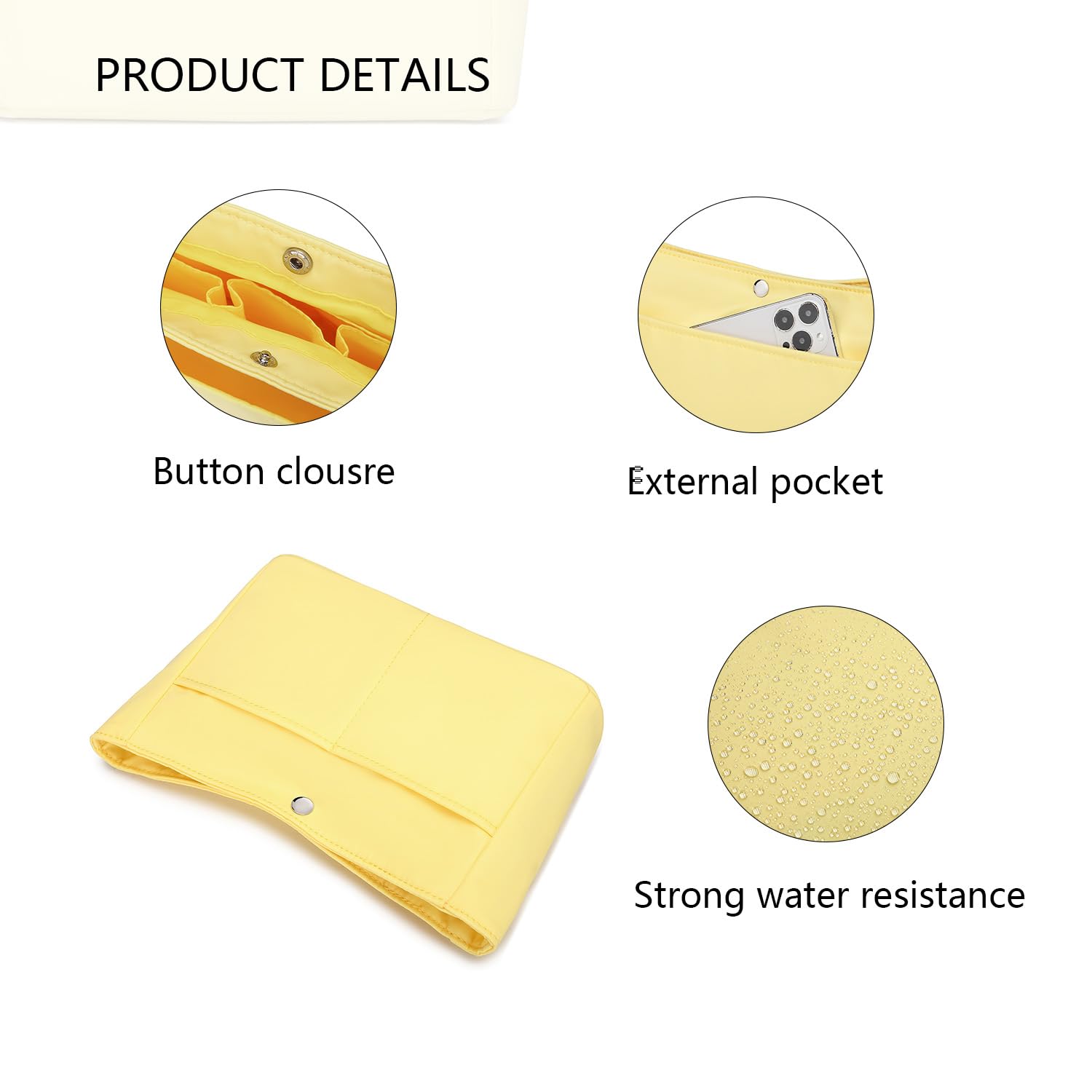YONEBN Waterproof Storage Bag Lightweight Large Capacity Nylon Bag Inner Bag Handbag Organizer (Nylon/Yellow)