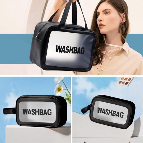 Miss or Miss Travel Wash Toiletry Bag for Women Men, Translucent Waterproof Makeup Cosmetic Bag Travel Organizer for Accessories, Toiletries,Set of 3,Black