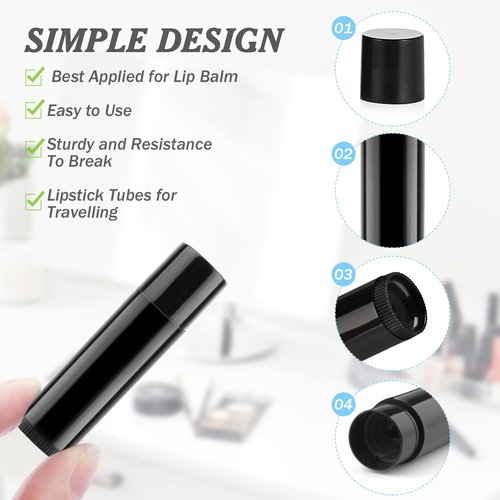 150 Pcs 5.5g Twist-up Lip Balm Tubes,Empty Plastic Chapstick Containers Rotatable Deodorant Sample Containers for DIY Lipsticks,Lip Gloss,Homemade Solid Perfume,Suitable for Filling Tray,Black