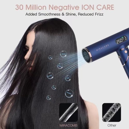 MIRACOMB Foldable Travel Hair Dryer - Powerful Ionic Blow Dryer with Brushless Motor | Lightweight & Portable