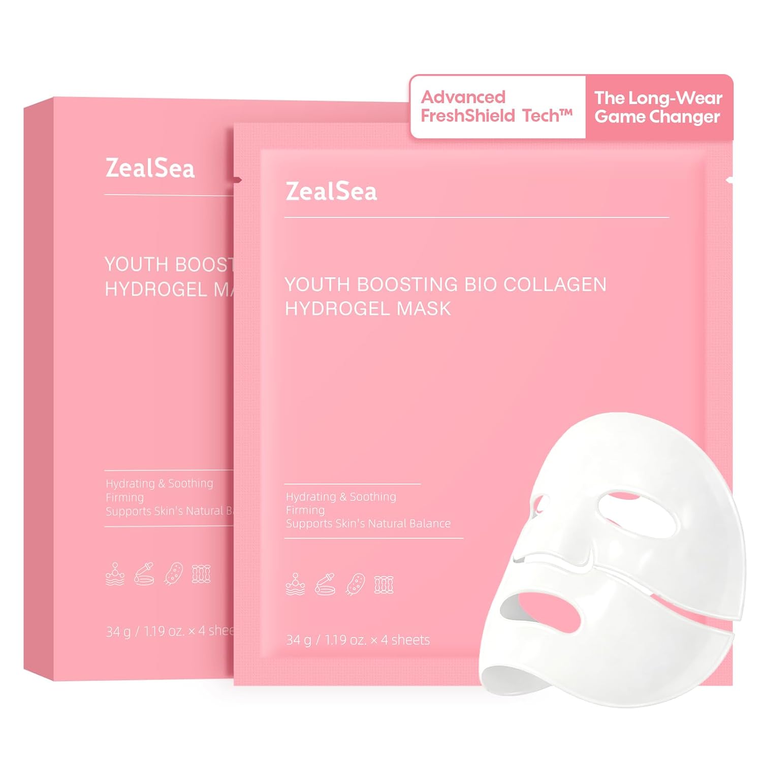 ZealSea Bio Collagen Hydrogel Face Mask - Overnight Jelly Gel for Deep Hydration & Pore Care | 4 Pack