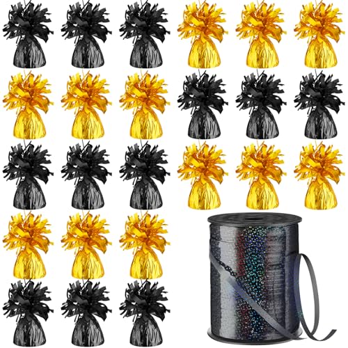 Heavy Balloon Weights Metallic Anchor Set - Black & Gold, 24 Pieces with Iridescent Ribbon