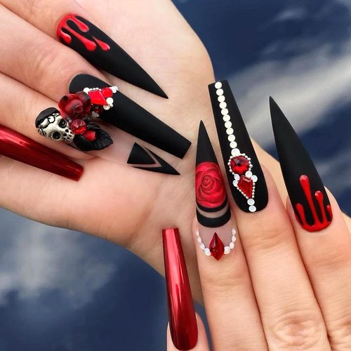 Tisslan 100pcs Glass Red Nail Rhinestones Shapes Mix 720pcs Flat Back Crystal Gem Stones Nail Decoration Charms Bulk Pack Supply