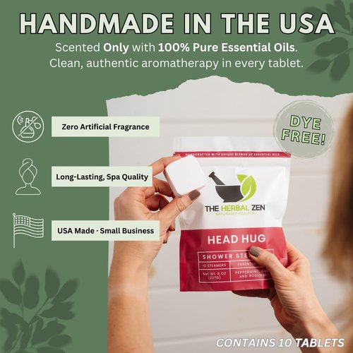Head Hug Shower Steamers Aromatherapy for Relief - USA Made Valentines Day Gift for Her and Him - Peppermint & Rosemary Shower Bomb Tablets – Soothing Natural Essential Oils (10 Pack)