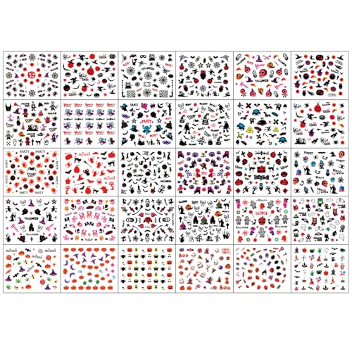 Halloween Nail Stickers 30 Sheets Ghost Pumpkin Skull Self-Adhesive 3D Decals - Spooky Nail Art