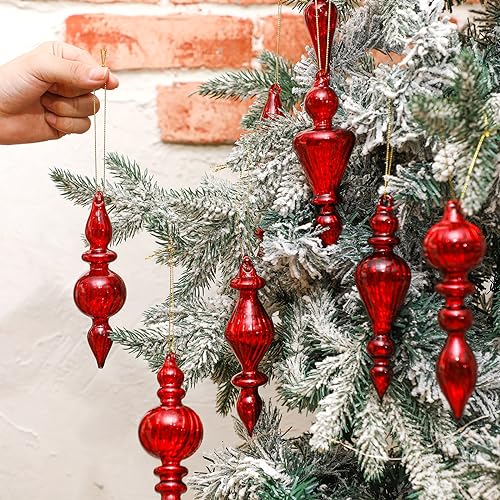 Mercury Glass Finial Christmas Ornaments - Red, 6 Inch, Set of 8