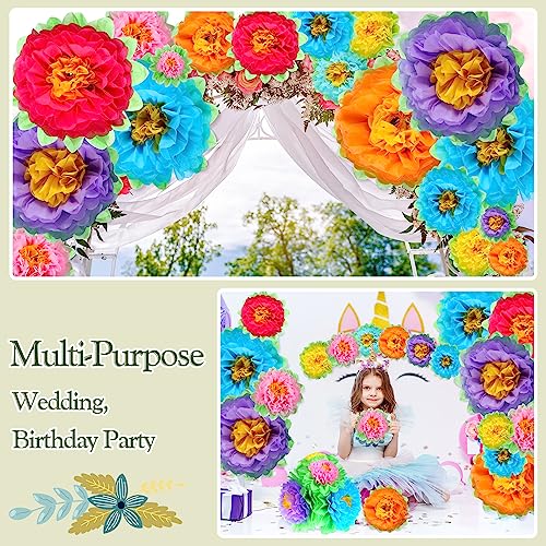 Large Paper Flower Wall Decorations - 51 Pack of Multicolor Tissue Pom Poms