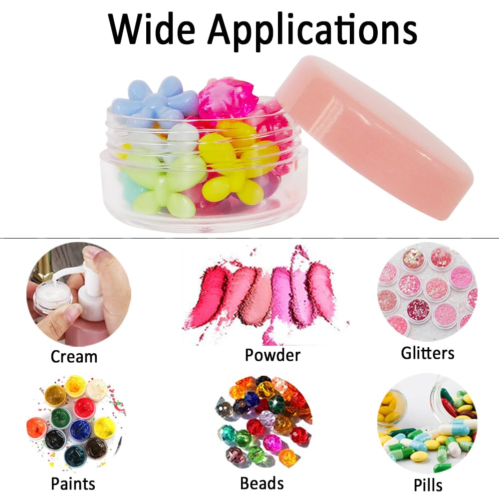 Wopanxye 30pcs 10g Empty Small Plastic Makeup Sample Jar with Pink Lid, BPA Free, 10ml Clear Pot Round Container for Travel Cosmetic Lip Gloss Balm Cream Butter Powder Toner Eye-shadow Chapstick Wax