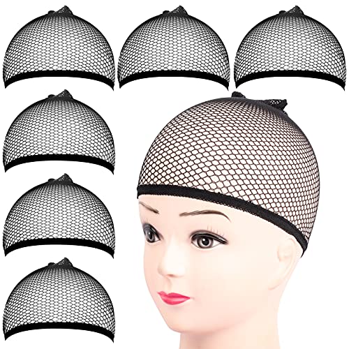 Black Mesh Wig Cap - 6 Pack, Breathable & Reusable Hair Nets for Women Men Kids