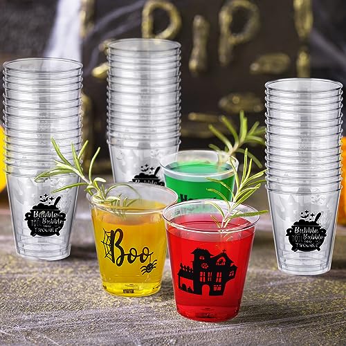 Halloween Plastic Shot Glasses Set - 108 Clear Disposable Cups with Spooky Designs