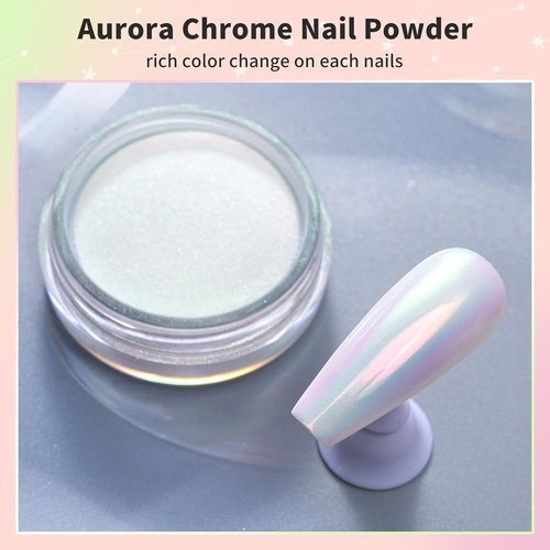 Pretty Diva Aurora Chrome Nail Powder - Iridescent Unicorn Chrome Nail Powder Multi Color Shifting Moonlight Chrome Powders, Magic Aurora Moonlight Effect Chrome Pigment Powder for Nail Art