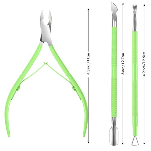 Cuticle Trimmer with Cuticle Pusher, XUNXMAS Cuticle Remover Cutter Nipper Scissor and Triangle Cuticle Nail Pusher Peeler Scraper, Durable Dead Skin Clipper Manicure Pedicure Tools (Green)