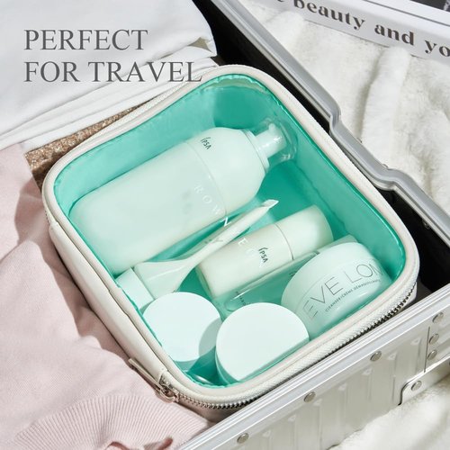ROWNYEON Clear Makeup Bag - Waterproof Leather Travel Cosmetic Case for Women | Medium White