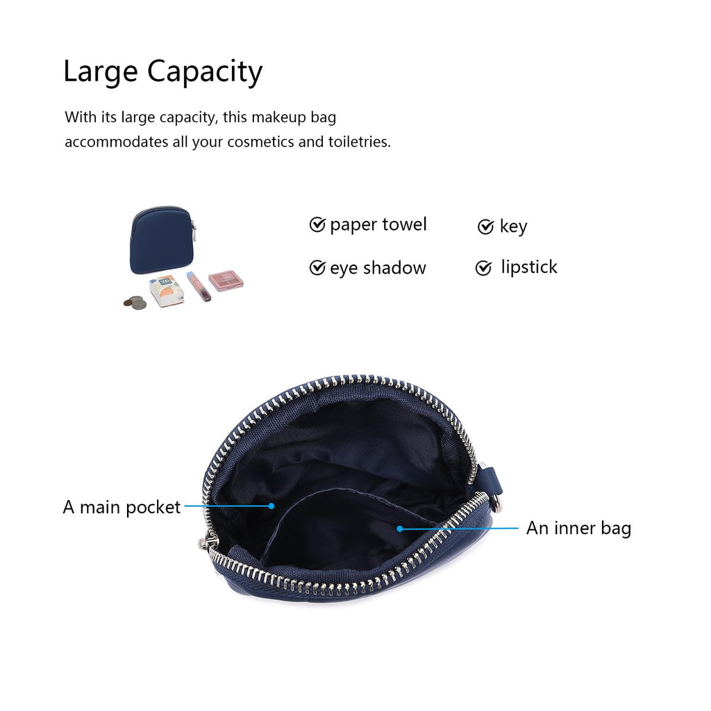 YONBEN Organizer Bag Makeup Bag for Purse Travel Toiletry Pouch Zipper Pouch for Purse Small Makeup Pouch with Pockets Wristband design (black-nylon)… (Navy Blue)