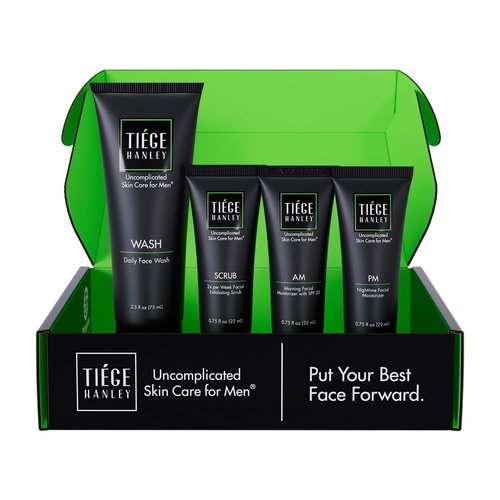 Tiege Hanley Skin Care Set for Men - Essential Daily Routine | 4-Piece System Level 1 with SPF Moisturizer