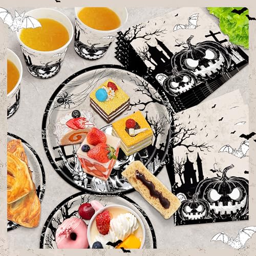 Halloween Skull Pumpkin Party Plate & Napkin Set for 24 Guests