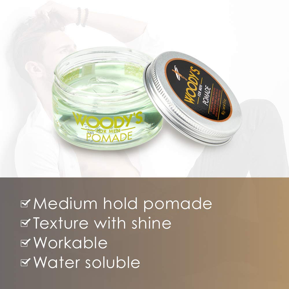 Woody's Pomade for Men - Strong Hold, High Shine Water-Based Hair Styling Cream | 3.4 oz, 2 Pack