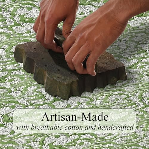 Sage Green Hand Block Print Table Runner 16x90 Inch Cotton - Ridhi