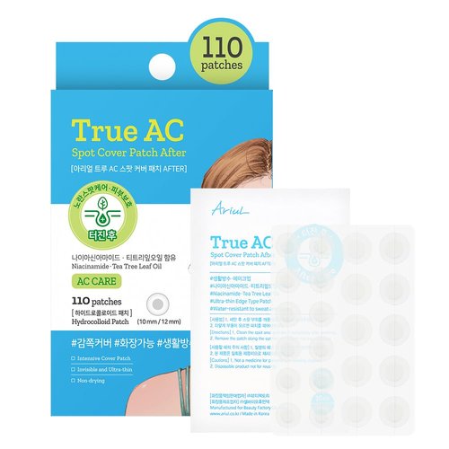 Ariul True AC Spot Cover Patch – Hydrocolloid Acne & Pimple Patches with Niacinamide & Tea Tree, Invisible Cover, 110 Count (10mm x 60 + 12mm x 50)