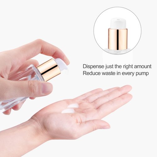 4 Pack 30ml/1oz Clear Glass Pump Bottle Empty Square Lotion Foundation Container Refillable Cosmetic Dispenser with Press Pump for Essence Emulsion Cleanser Body Cream - Golden Lid