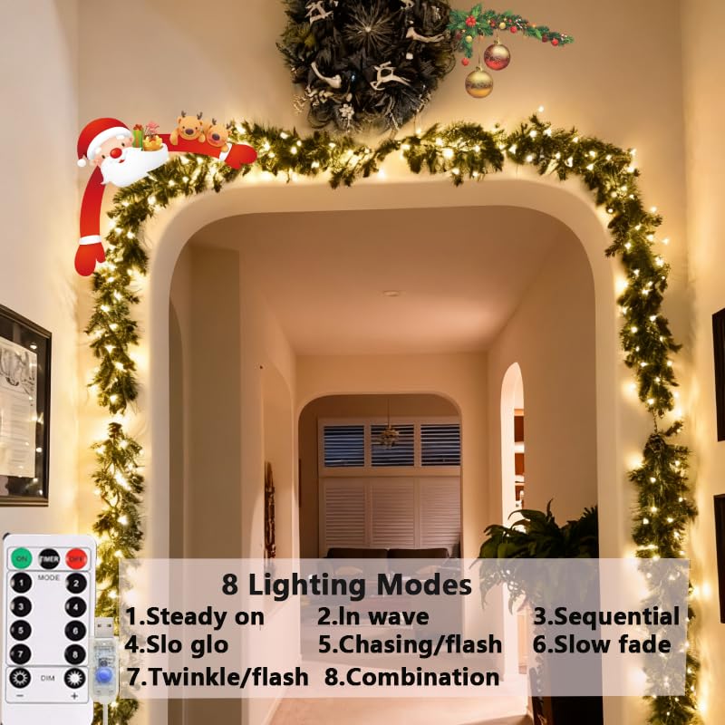 USB Fairy String Lights 33ft 100 LED Warm White 8 Modes Remote Timer 2 Pack