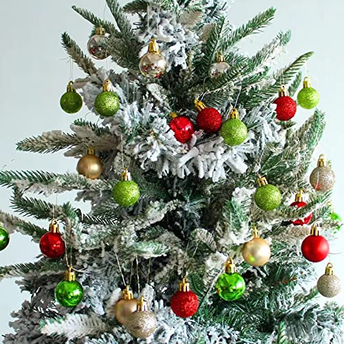 Mini Christmas Ball Ornaments Set - Red Green Gold 3cm, 49 Pcs, Shatterproof Holiday Decorations