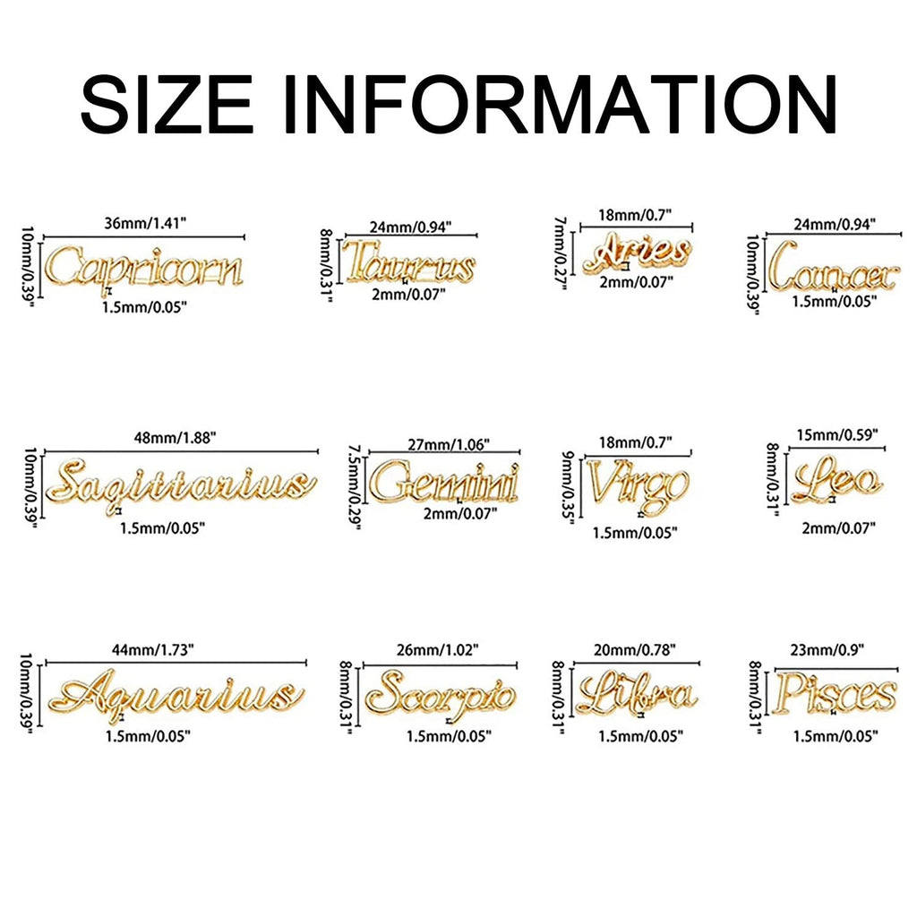 XEAOHESY 48 Pieces Gold and Silver Alloy Zodiac Nail Charms Zodiac Signs Nail Studs Constellation Words Charms for Nails Twelve Constellation Nail Charms Set for Women Girls Nail Art Decoration