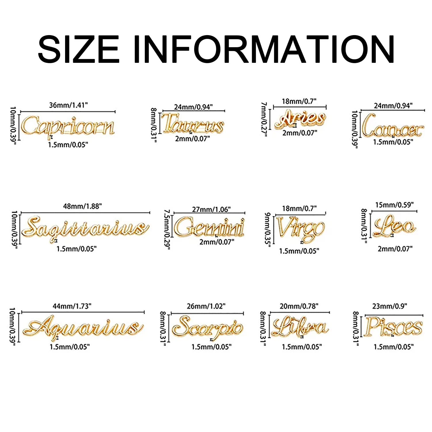 XEAOHESY 48 Pieces Gold and Silver Alloy Zodiac Nail Charms Zodiac Signs Nail Studs Constellation Words Charms for Nails Twelve Constellation Nail Charms Set for Women Girls Nail Art Decoration