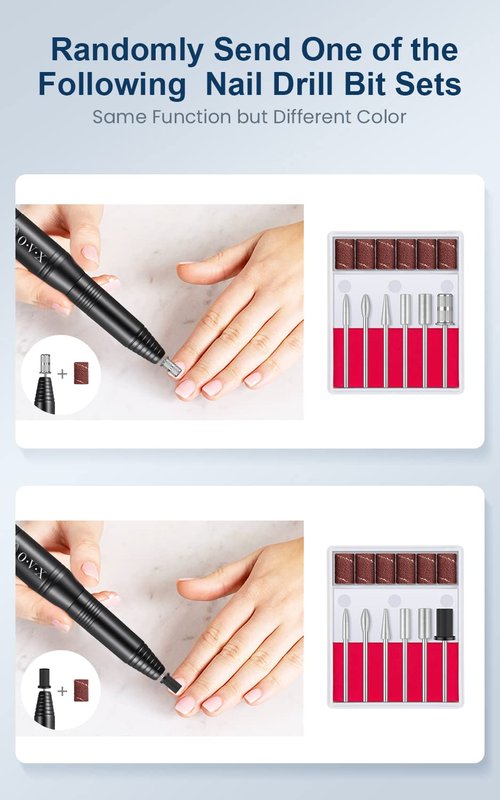 Professional 20000 RPM USB Nail Drill Efile Kit for Acrylic Nails - Manicure & Pedicure Polishing with 6 PCS Nail Drill Bits, Sanding Bands and Brush, Black