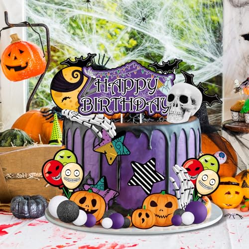 27pcs Halloween Birthday Cake Topper Set - Pumpkin Bat Moon Party Decorations