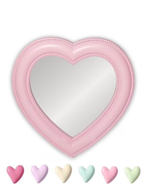 Magnetic Locker Mirror with 6 Heart Magnets, 6.9"x7.3" Heart Magnetic Mirror for School Locker, Locker Accessories Magnetic Makeup Mirror for Girls Bathroom Fridge Office Cabinet Gym Locker (Pink)