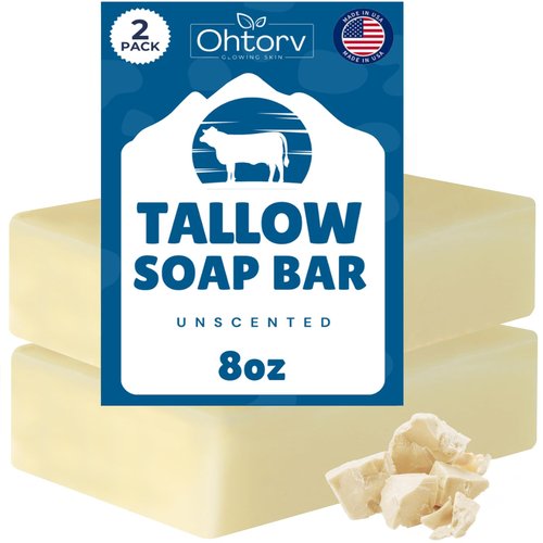 Beef Tallow Soap Bar – All Natural Grass Fed Tallow Soap Unscented – Moisturizing Face & Body Wash Great for Eczema, Dry, Itchy, Sensitive Skin – Handcrafted Bath Soap for Adults, Kids, Made in USA