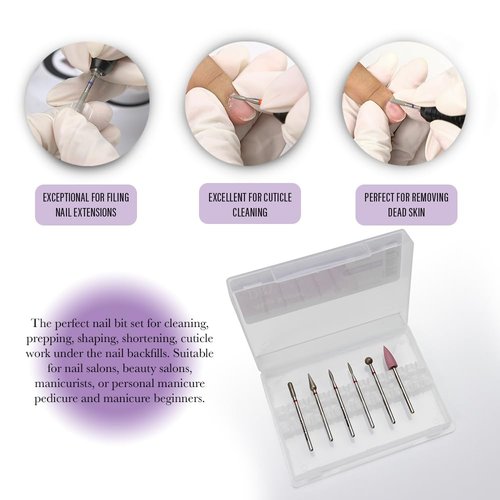 6 pcs Dry Manicure Drill Bits Set, Mia Secret DIY home and Salon nail bits for Sensitive Skin MADE IN USA