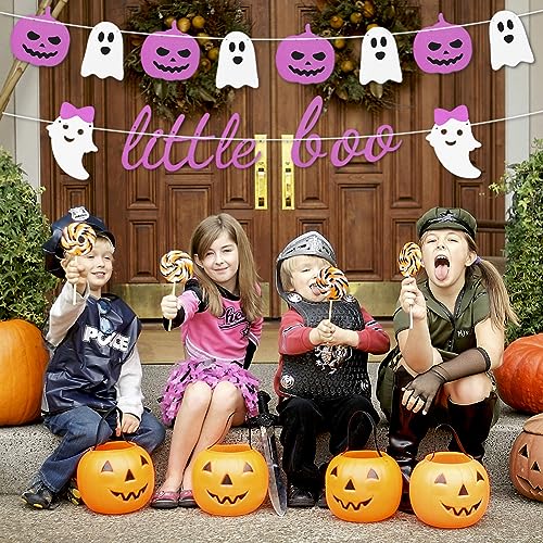 Halloween Banner,2PCS Happy Pink Banner Bunting,Little Boo Ghost