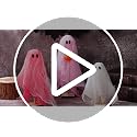 Halloween Ghost Table Decor Set - Silver Disco Wooden Ghosts with Pumpkin - 3 Pieces