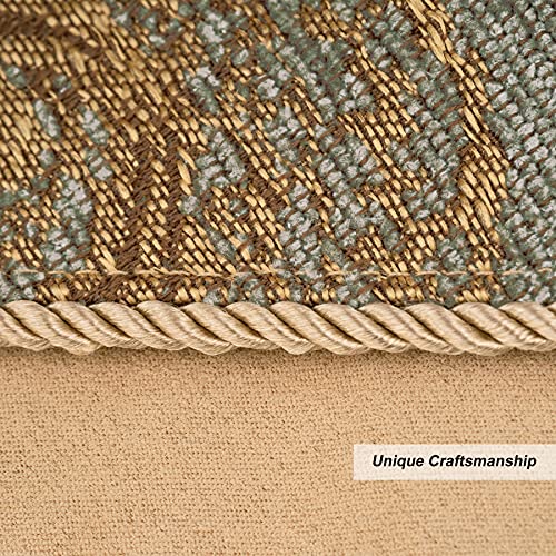 Luxury Chenille Damask Placemats Set of 6 - Blue Gold, Elegant Dining Table Mats with Non-Slip Backing - Loom and Mill