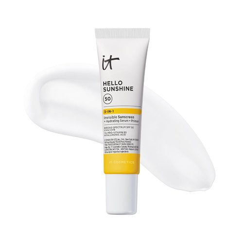 IT Cosmetics Hello Sunshine Invisible Sunscreen SPF 50 - Hydrating Serum & Makeup Primer with Pro-Vitamin B5 & Hyaluronic Acid - No White Cast, HSA/FSA Eligible