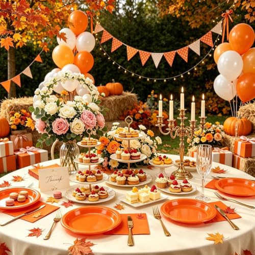 Orange Plastic Party Plates 100 Pack for Halloween & Fall Celebrations - 9 Inch & Napkins Included