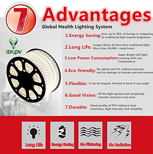 164 ft Waterproof Warm White LED Strip Light with Remote - AC 110-120V, Multi-Mode Dimmable Rope Light for Indoor Outdoor Decoration