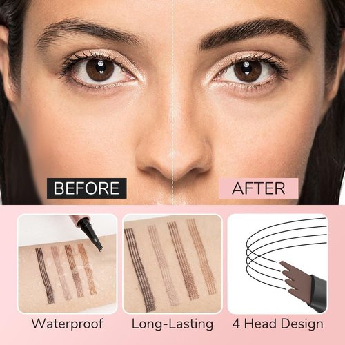 Skiennix Waterproof Eyebrow Pen - 2025 Microblading Pencil with 4-Fork Tip for Natural Hair-Like Brows (Dark Brown)