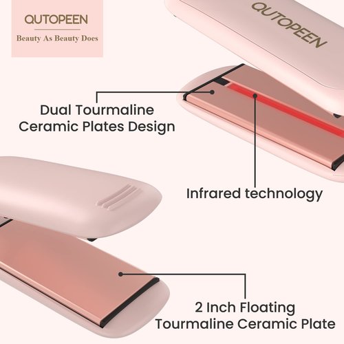 QUTOPEEN Fashion Pink Infrared 2 Inch Hair Straightener,2 Inch Wide Professional Ceramic Tourmaline Flat Iron with Big Temp Display,140F-450F Degree,Dual Voltage