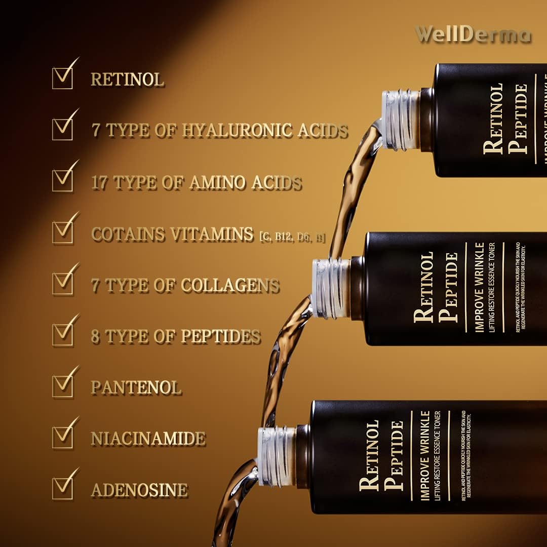 WellDerma Retinol Peptide Restore Essence Toner - Hydrating 150mL Toner with Collagen & Niacinamide