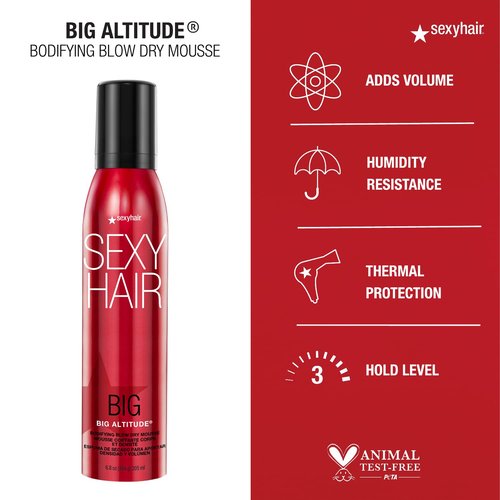 SexyHair Big Altitude Bodifying Blow Dry Mousse - 6.8 Oz | Volume & Hold | Humidity Resistant & Thermal Protection