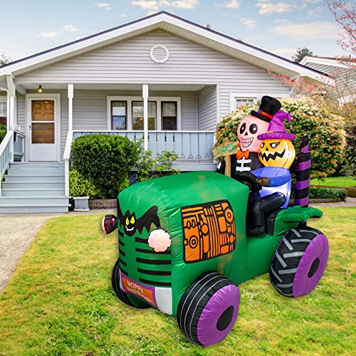 Halloween Inflatable Ghost Tractor Decoration with LED Lights - 5.5Ft Long, Outdoor Indoor Showpiece - Variation: Car