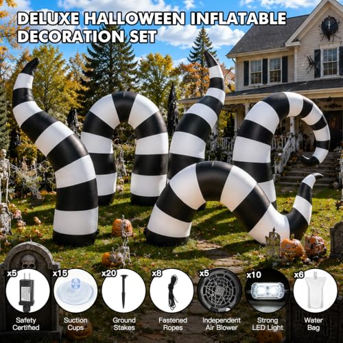 Halloween Inflatable Yard Decorations Set with 5 Striped Sandworms - Outdoor Halloween Decor