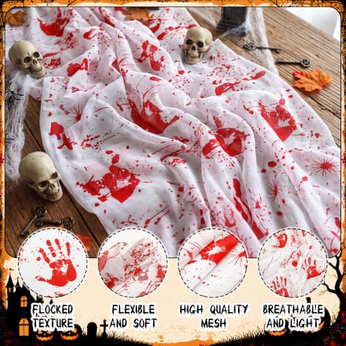 Bloody Handprint Halloween Table Runner Set - 6 Lace Decor 30x70 Inches - Red Variant